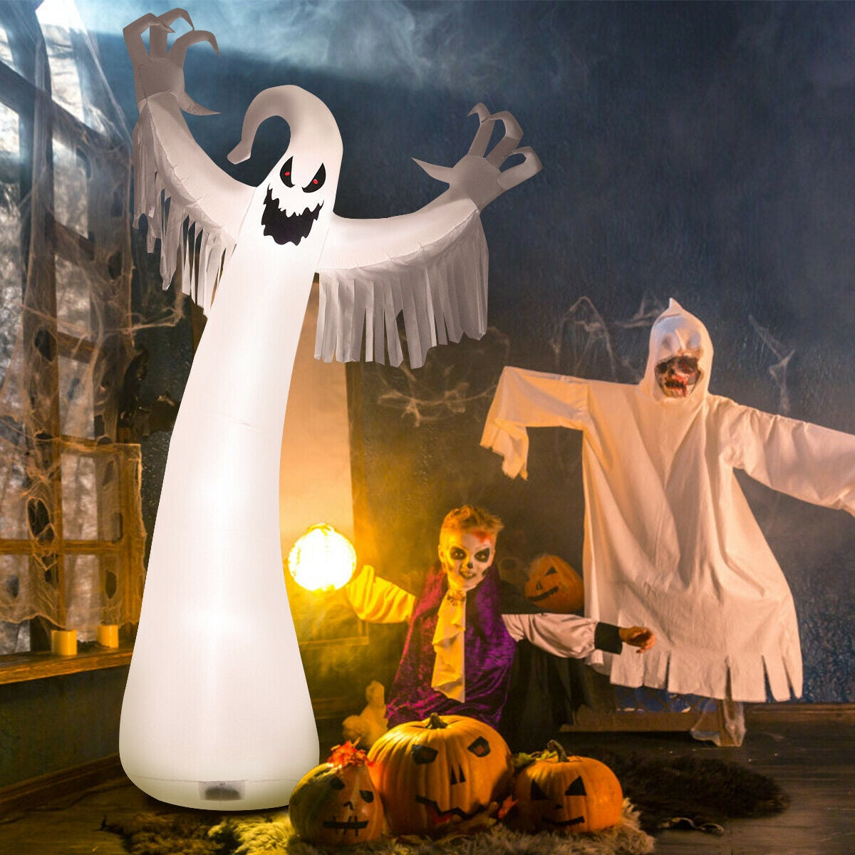Cute Ghost Inflatable Halloween Decoration - 12 Feet with LED Lights & Blower - Variation of THIS Listing