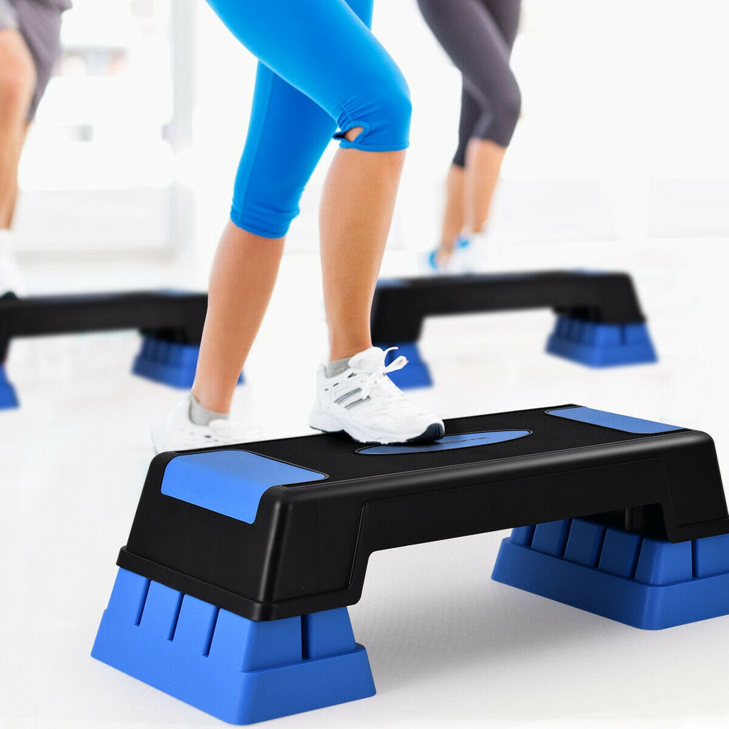Aerobic Exercise Stepper Trainer with Adjustable Height 5-7-9 Inches - Blue Variation