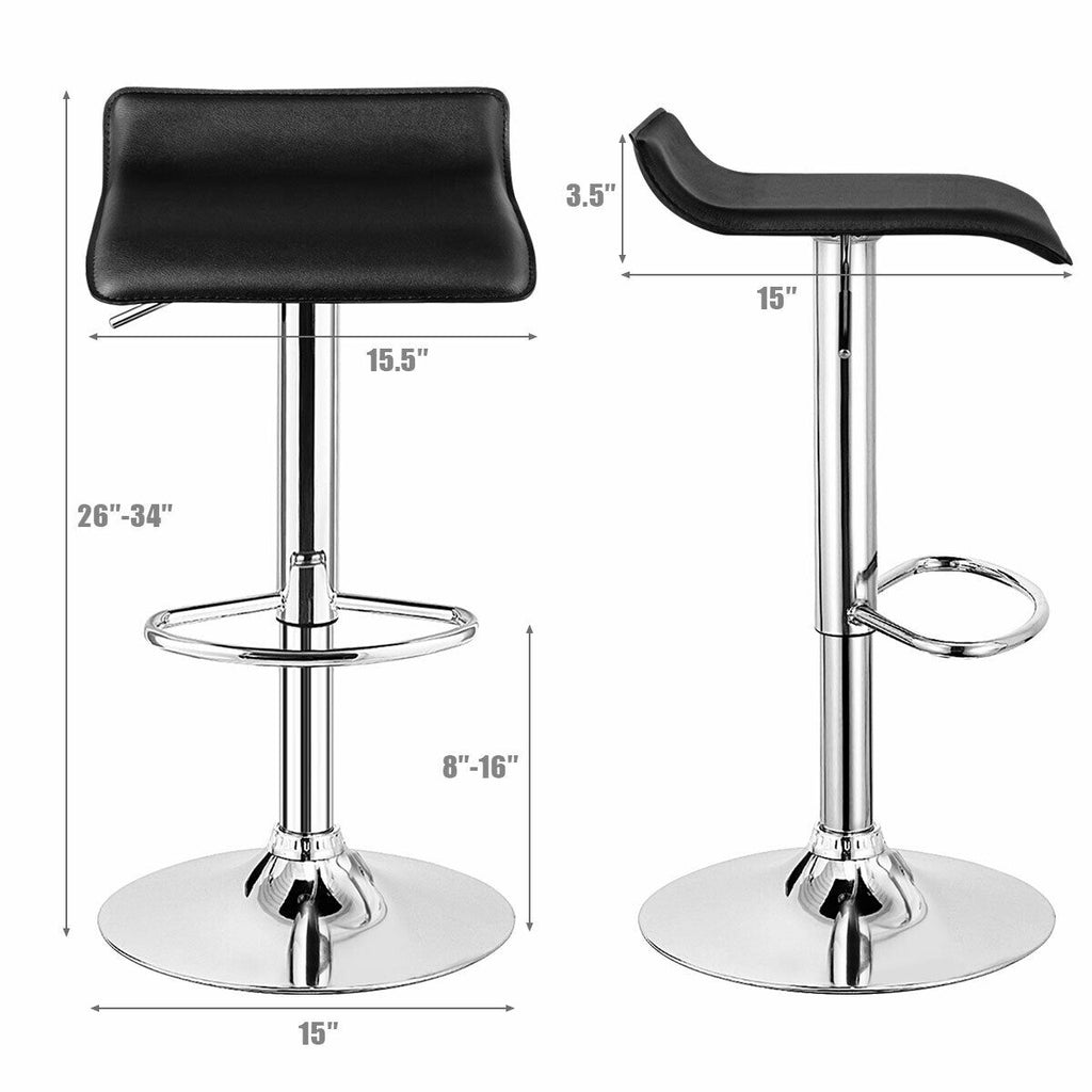 Adjustable PU Leather Bar Stools Set of 2 - Black