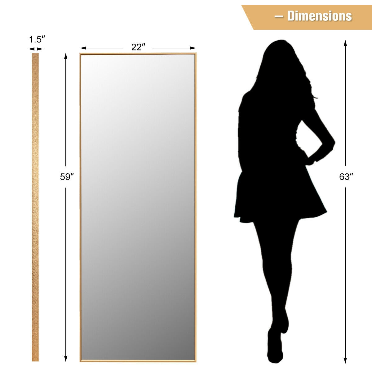 59 Inch Full Length Rectangle Mirror - Large Bedroom Mirror with Golden Frame