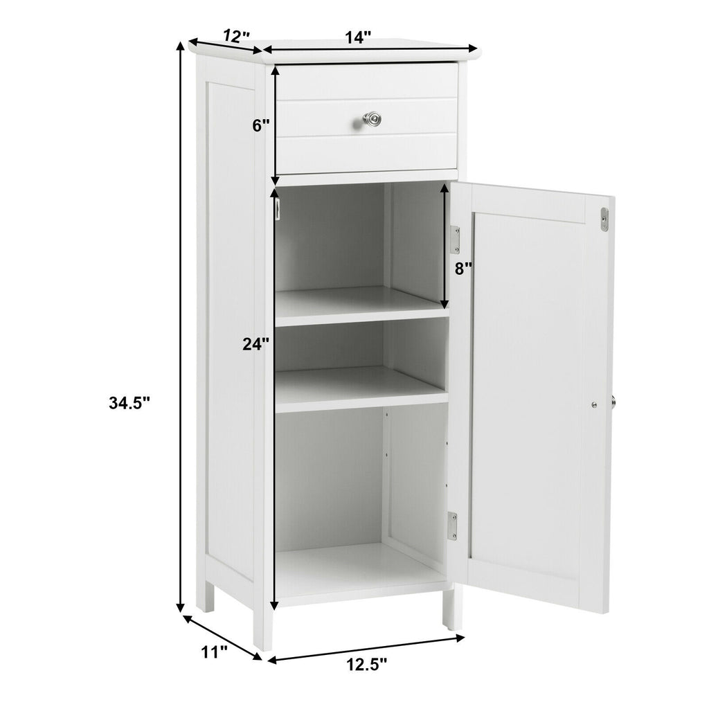 Wooden Bathroom Floor Storage Cabinet with Drawer and Adjustable Shelf