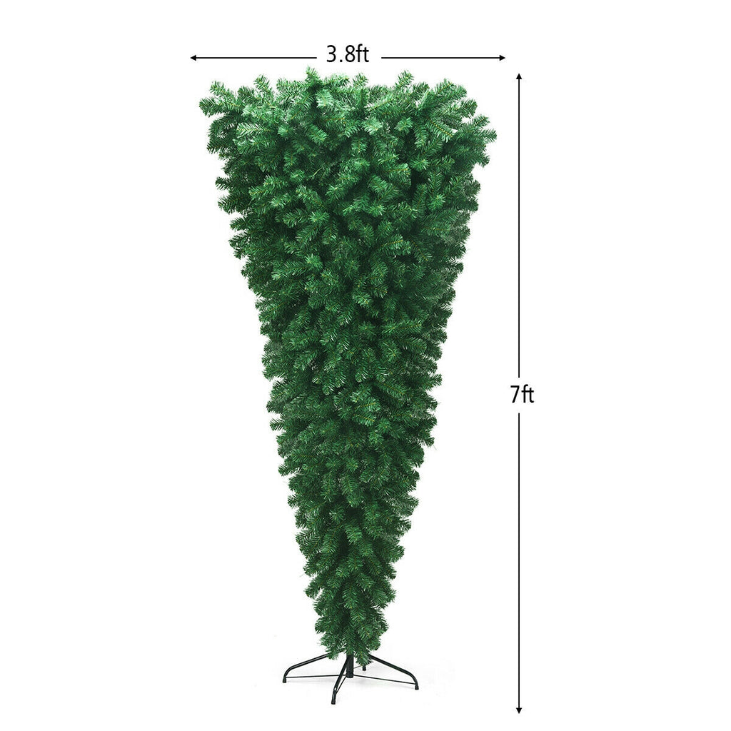 7 Feet Unlit Upside Down Artificial Christmas Tree - Space-Saving, Vivid Green