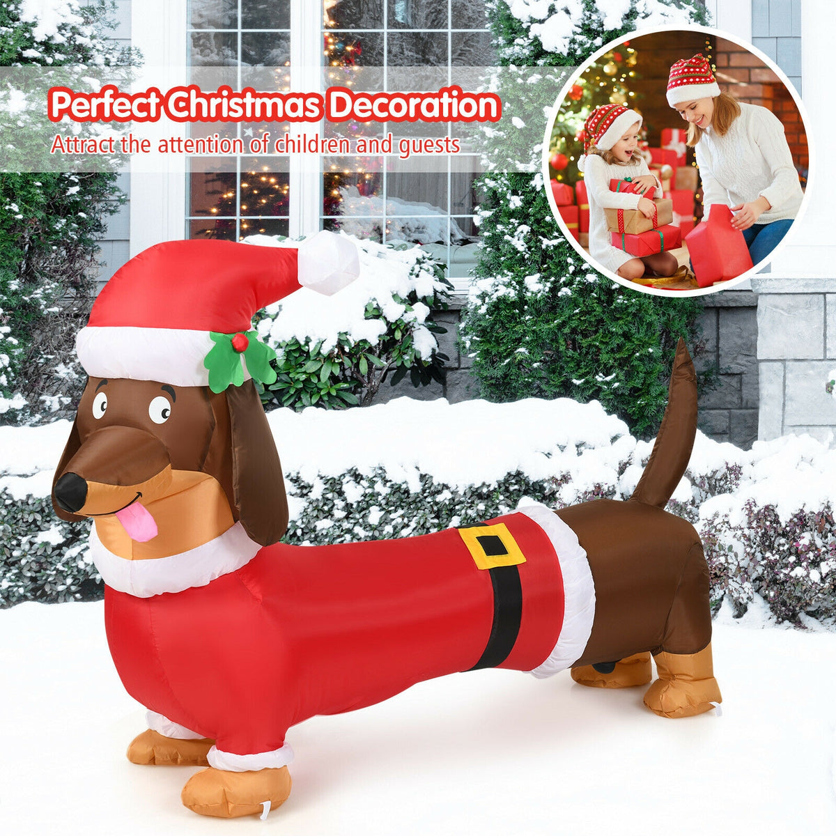 5 Feet Inflatable Christmas Dog with LED Lights - Indoor Outdoor Holiday Decoration