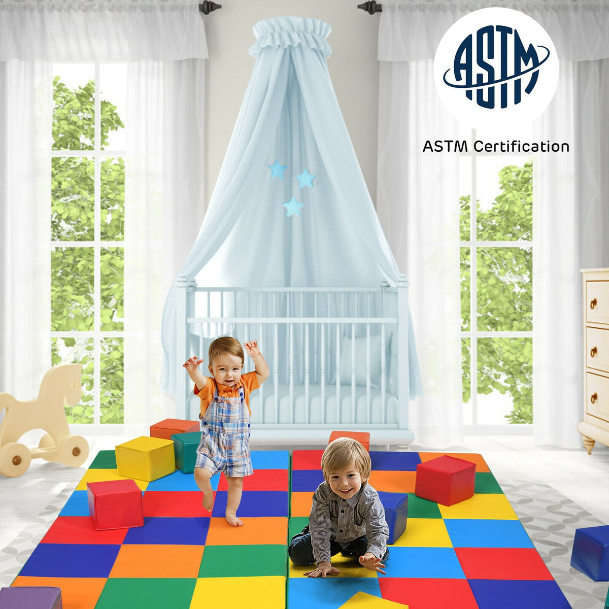 58 Inch Toddler Folding Play Mat - Multicolor Foam Baby Activity Floor Mat