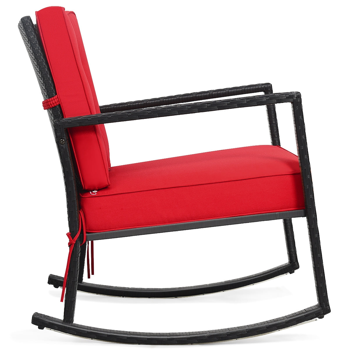 Rattan Rocking Chair with Cushion, Red