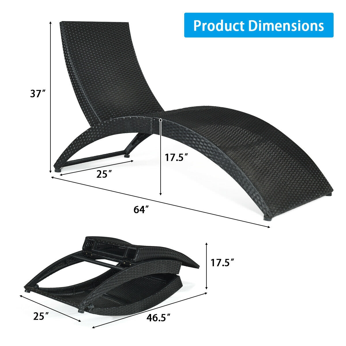 Foldable Patio Lounge Chair with Cushion – Turquoise
