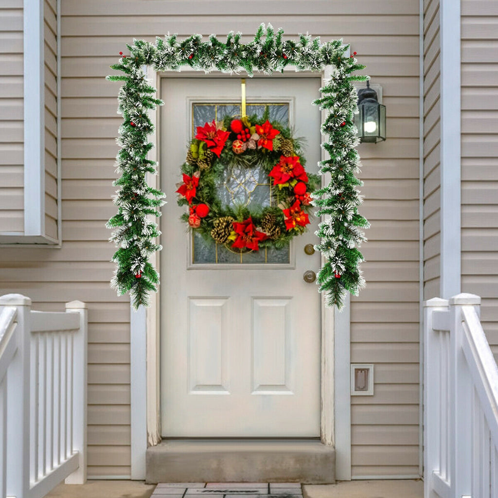 9 Feet Pre-lit Snow Flocked Christmas Garland with Red Berries - Indoor Outdoor Decor
