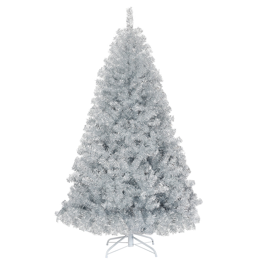 6 Feet Silver Artificial Christmas Tree with Metal Stand - Hinged Unlit Holiday Decor