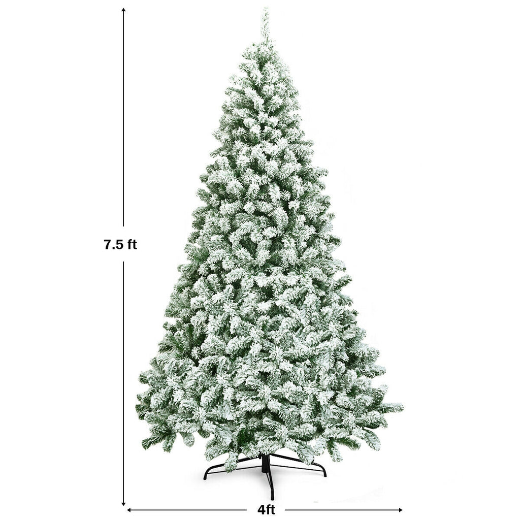 7.5 Feet Artificial Christmas Tree with Snow Flock, Hinged Design & Foldable Base