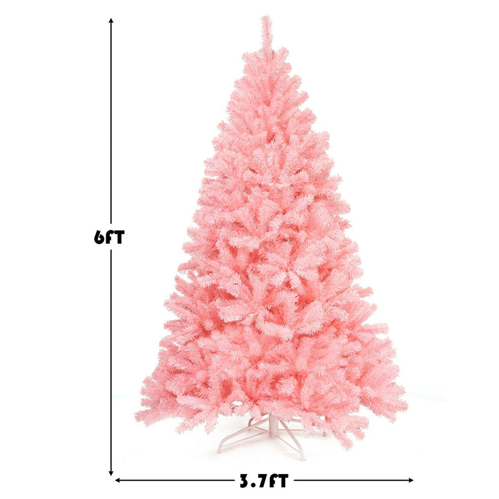 Pink Artificial Christmas Tree with Foldable Metal Stand - 6 Feet Hinged Full Tree