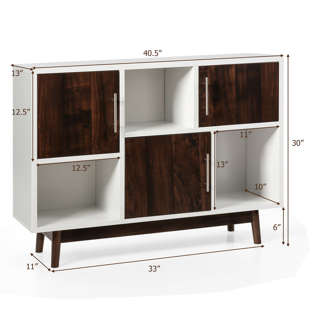 Wood Storage Sideboard with 6 Compartments - Rustic Brown