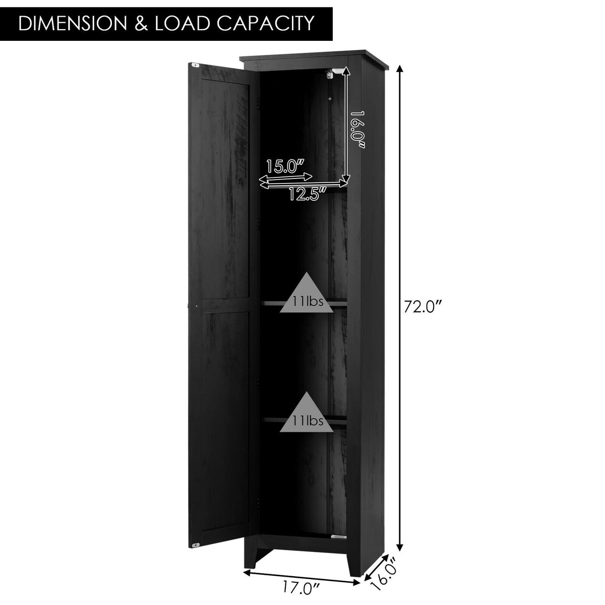 Tall Bathroom Storage Cabinet 4-Tier Black 72 Inch