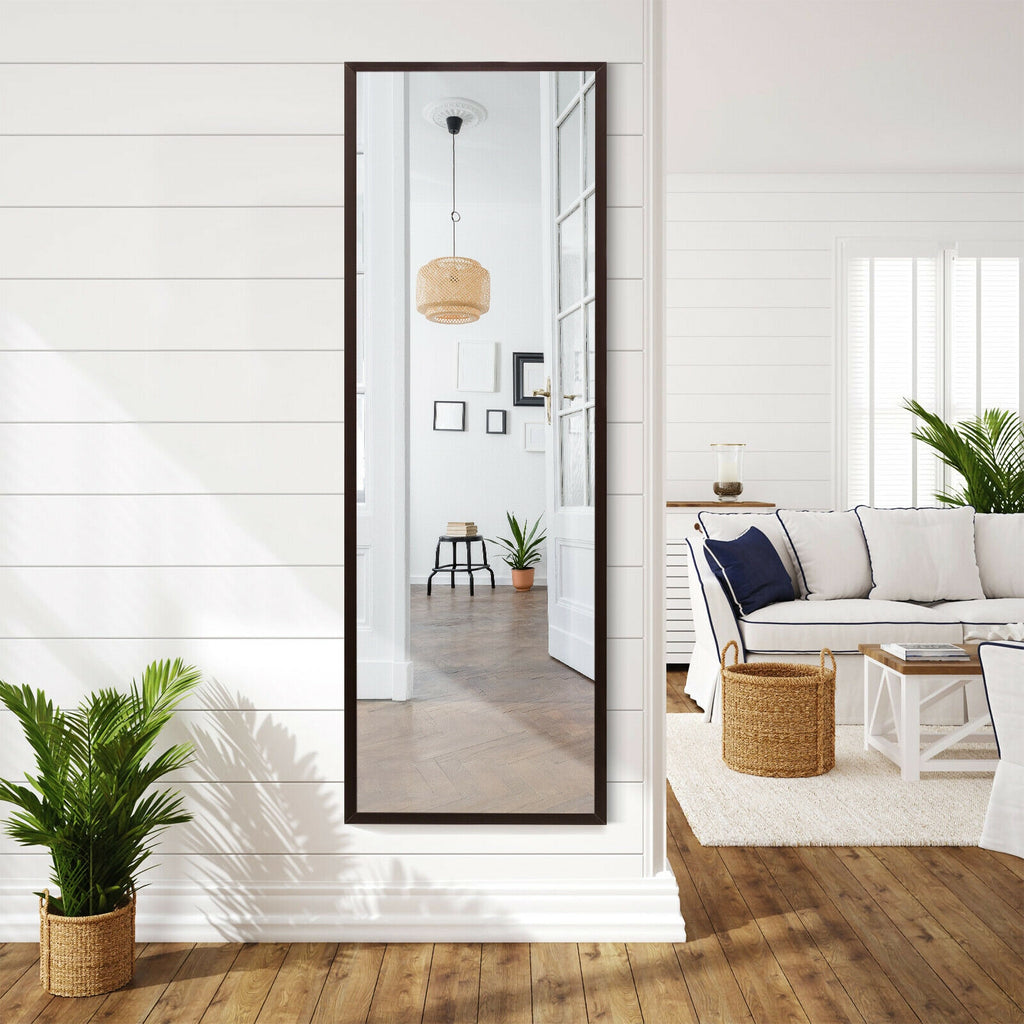 Full Length Metal Door Mirror with Adjustable Hooks - Brown, 42.5x14 Inch