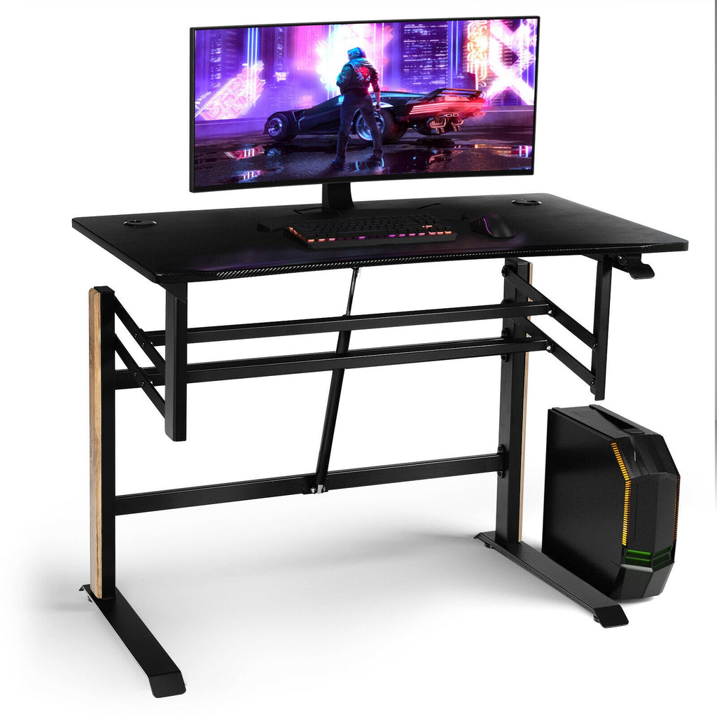 Pneumatic Height Adjustable Gaming Desk T Shaped - Black
