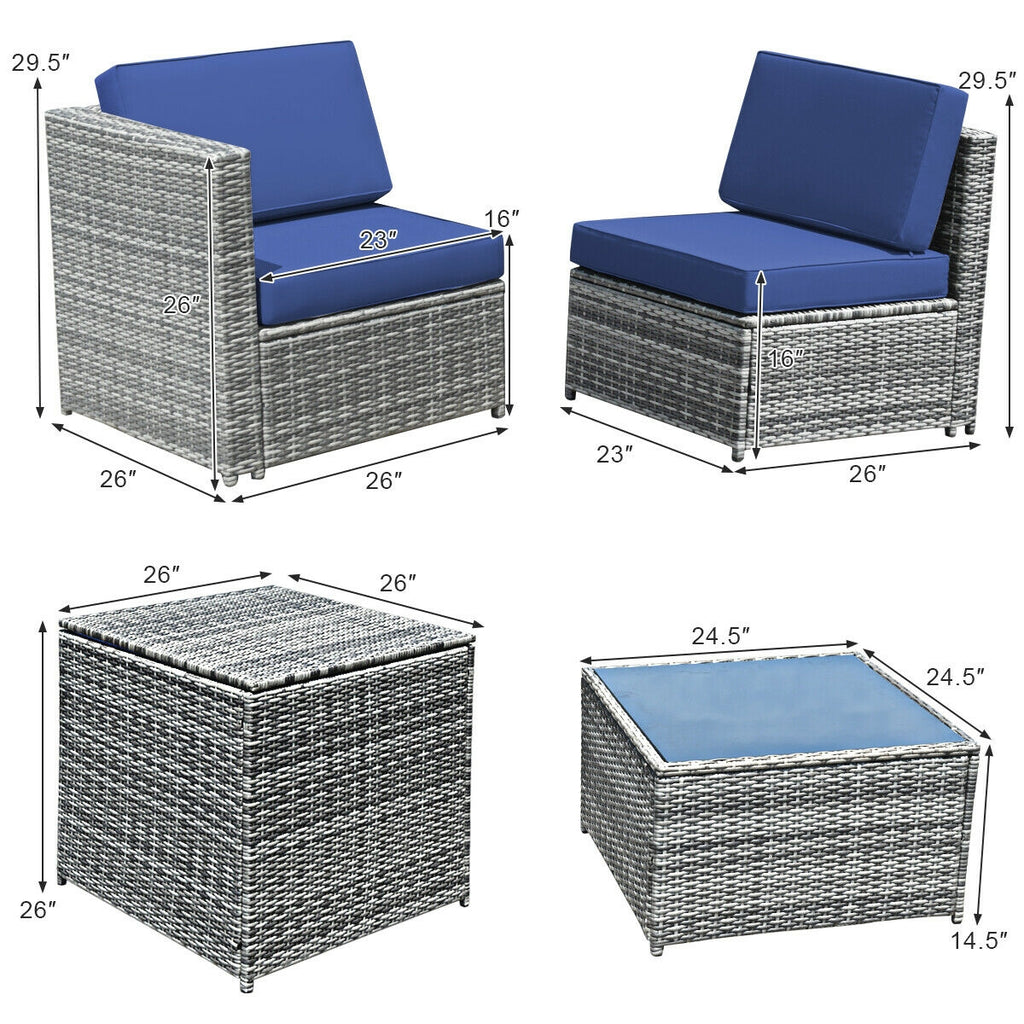 8-Piece Rattan Sofa Set with Storage Table - Gray Navy
