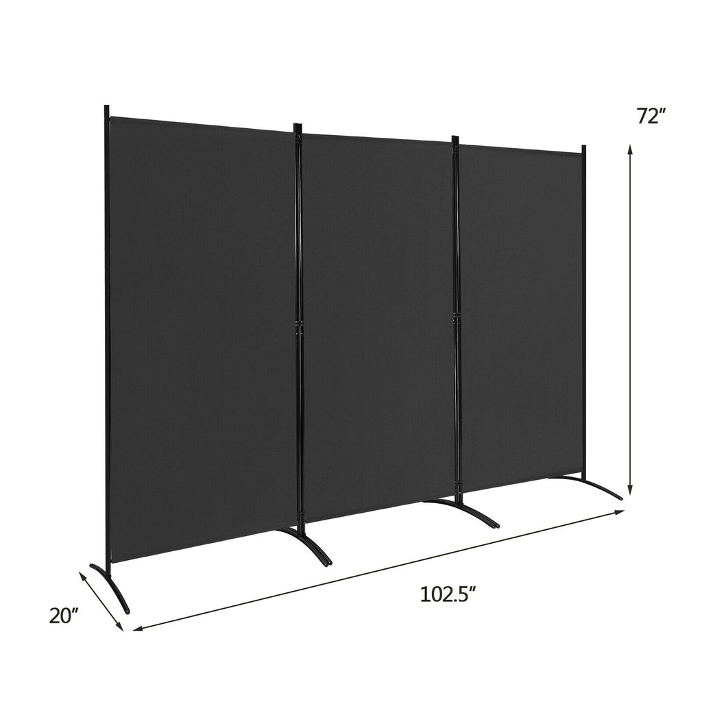 3 Panel Room Divider No Wheels Black - Foldable Privacy Screen with Steel Frame