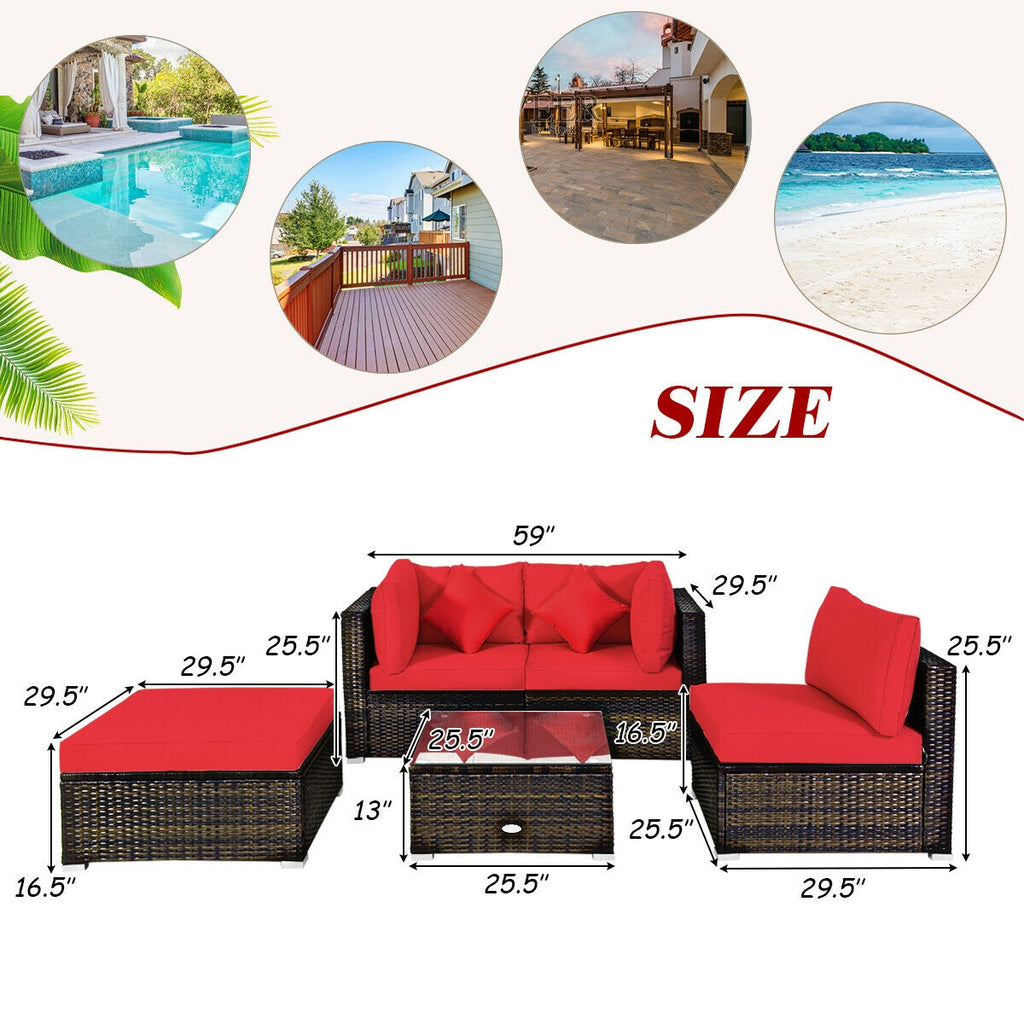 5 Pieces Outdoor Patio Rattan Furniture Set Sectional Conversation
