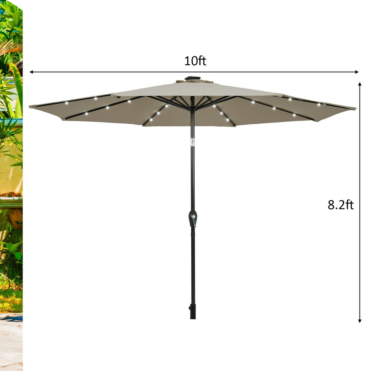 10 FT Patio Umbrella with 24 Solar LED Lights - Tan