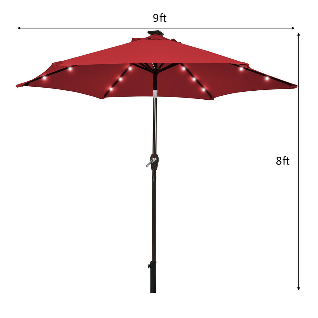 9 Feet Solar LED Lighted Patio Market Umbrella with Tilt Adjustment