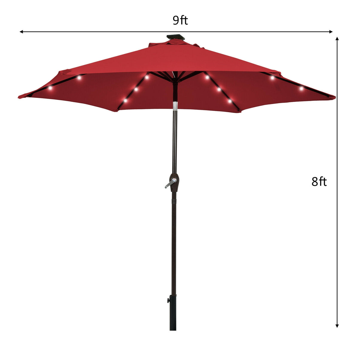 9 Feet Solar LED Lighted Patio Market Umbrella with Tilt Adjustment