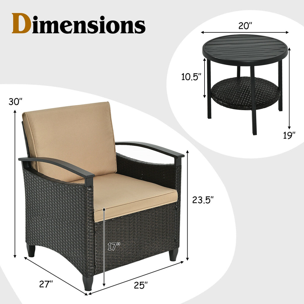3-Piece Patio Rattan Sofa Set with Storage Table