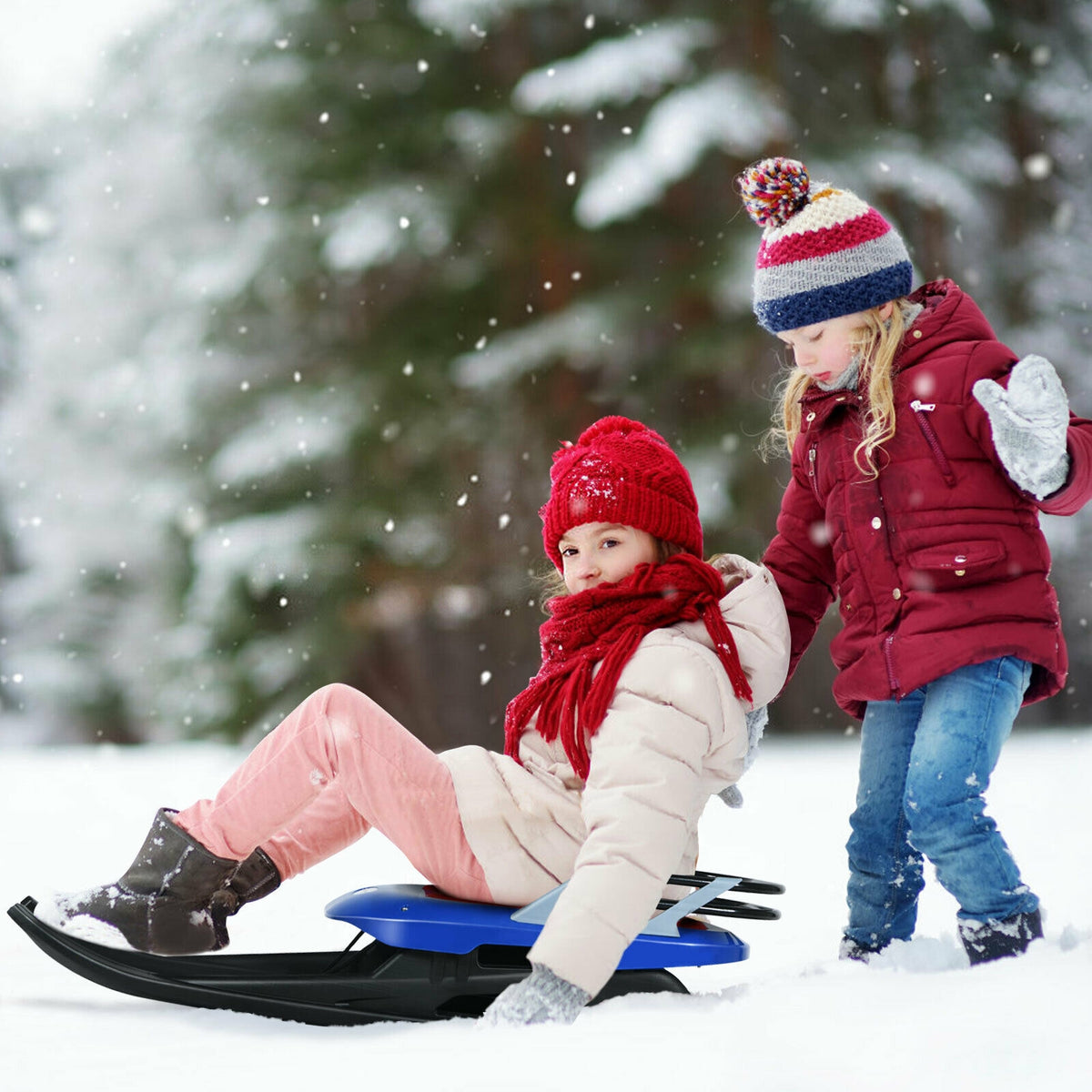 Kids' Folding Metal Snow Sled with Pull Rope and Leather Seat - Safe & Durable Winter Toy