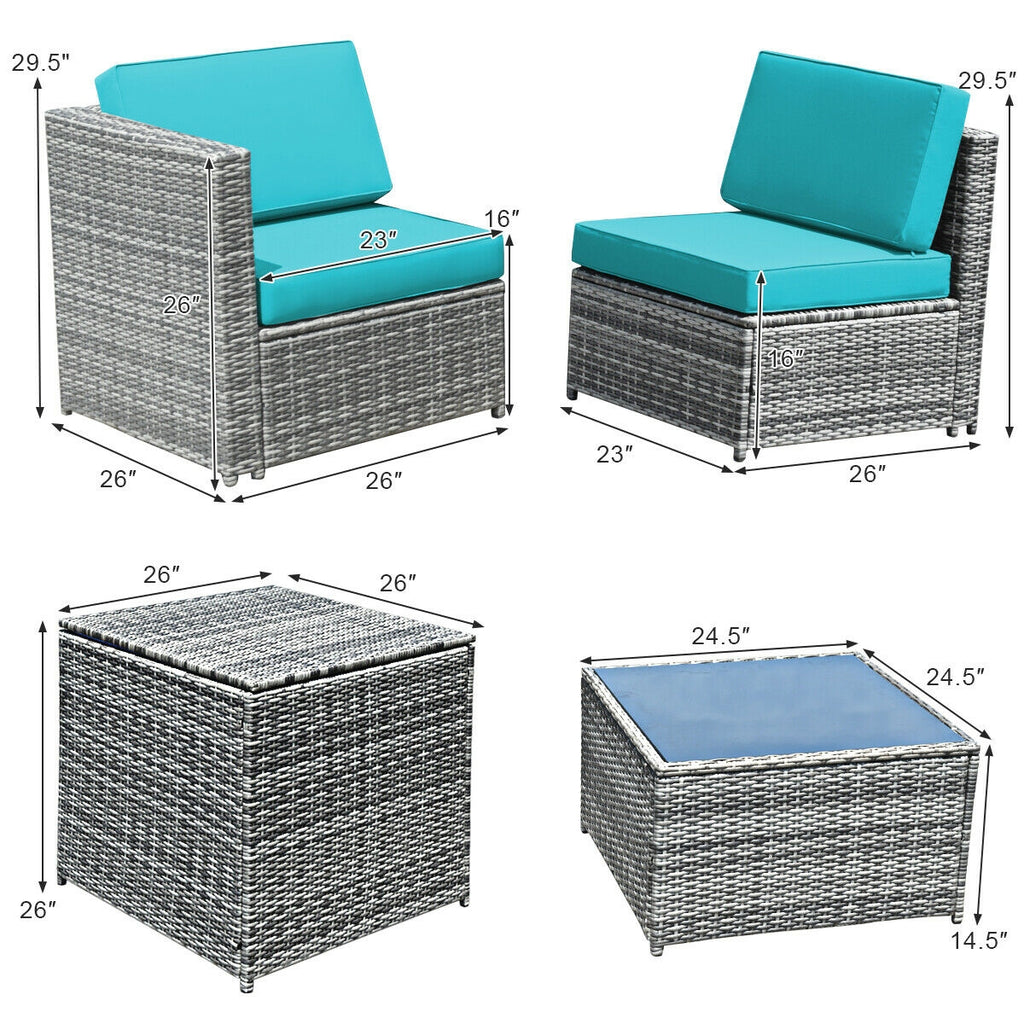 8-Piece Rattan Sofa Set with Storage Table - Gray & Turquoise