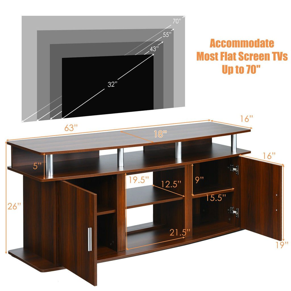 TV Entertainment Console for 70" TV - Fireplace Compatible, Walnut