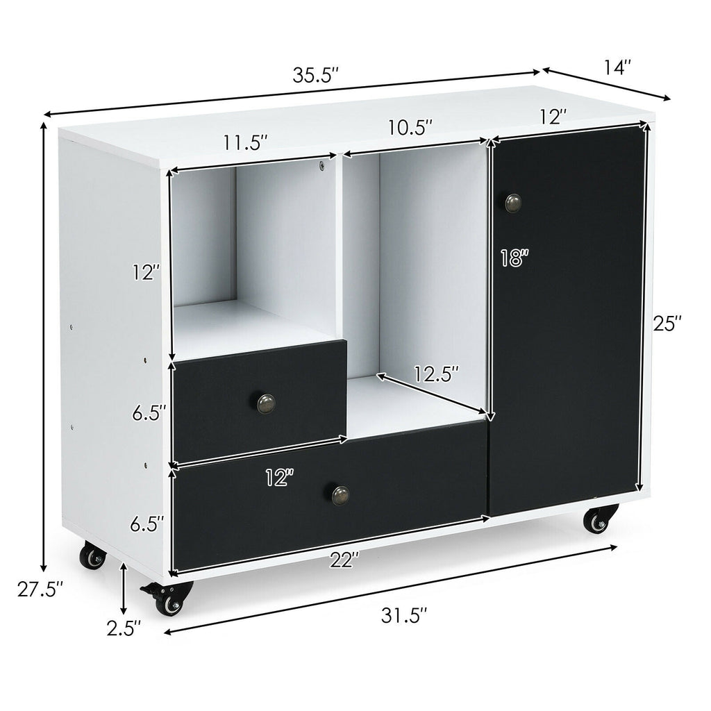 Lateral Mobile Filing Cabinet 2-Drawer - Round Knob Black