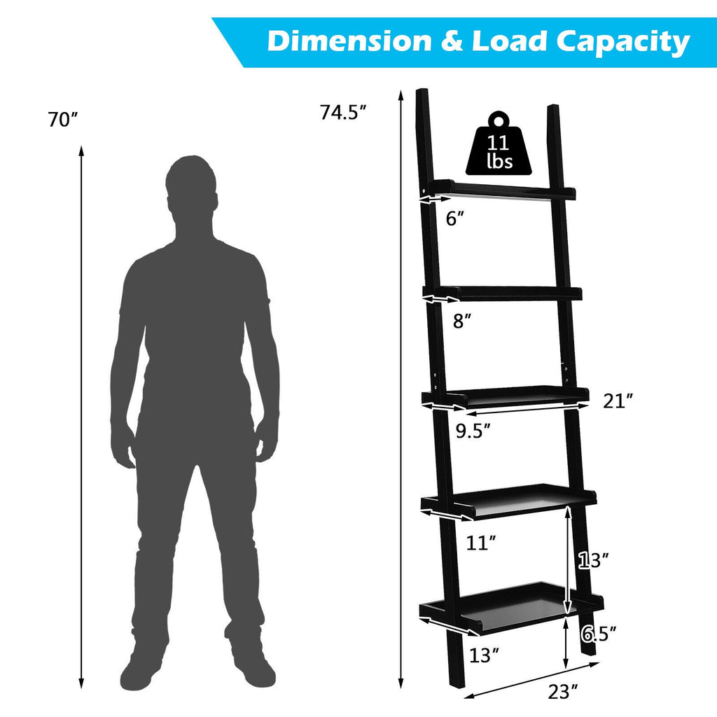 5-Tier Ladder Shelf with Open Shelves for Living Room Home Office