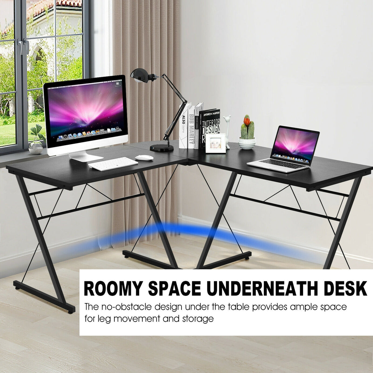 59 Inch L-Shaped Corner Computer Desk - Black