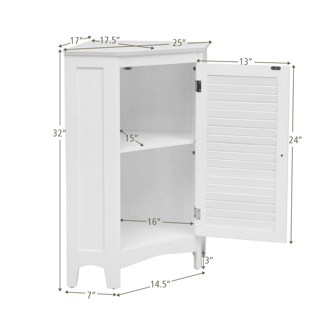 Corner Storage Cabinet with Shutter Door - White