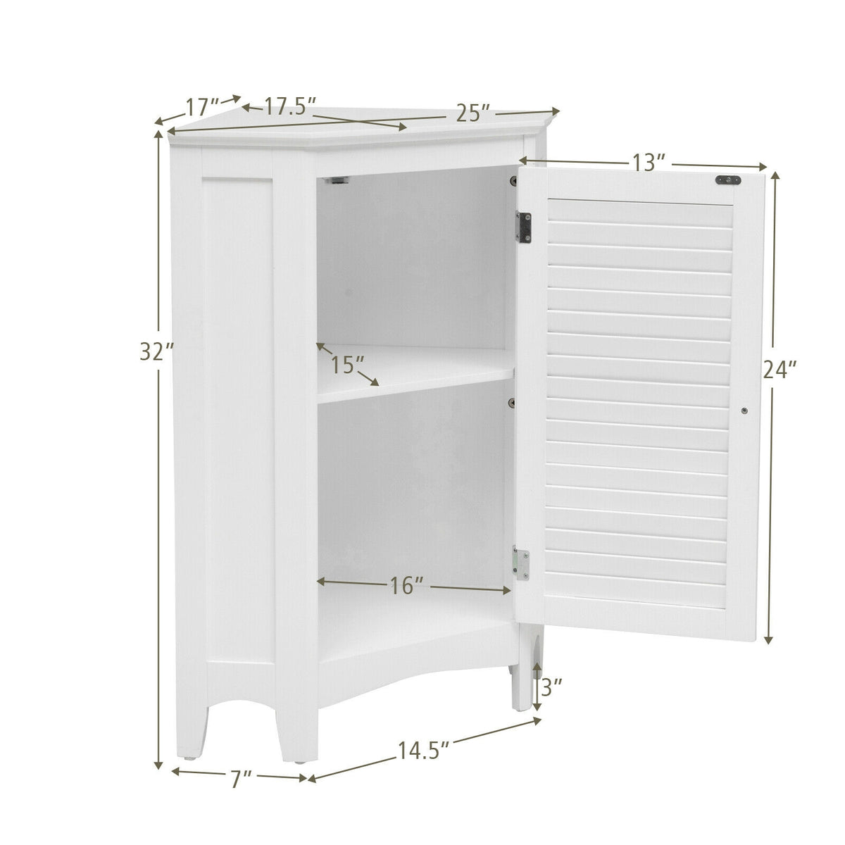 Corner Storage Cabinet with Shutter Door - White