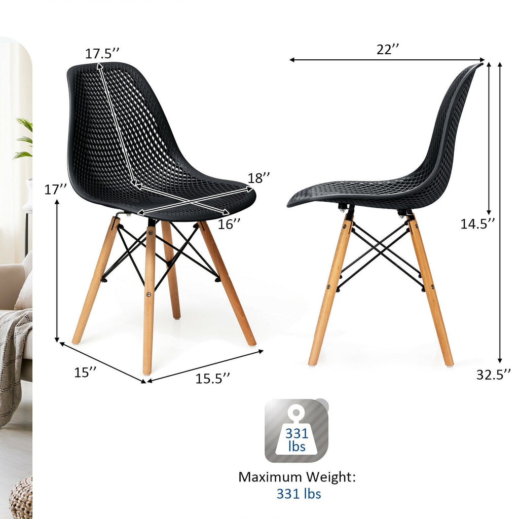 Modern Plastic Hollow Chair Set with Wood Legs - Black (4 Pack)