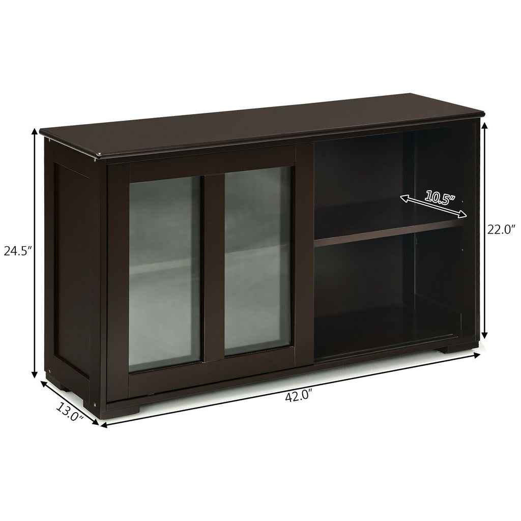 Sideboard Buffet Storage Cabinet Sliding Glass Door - Brown