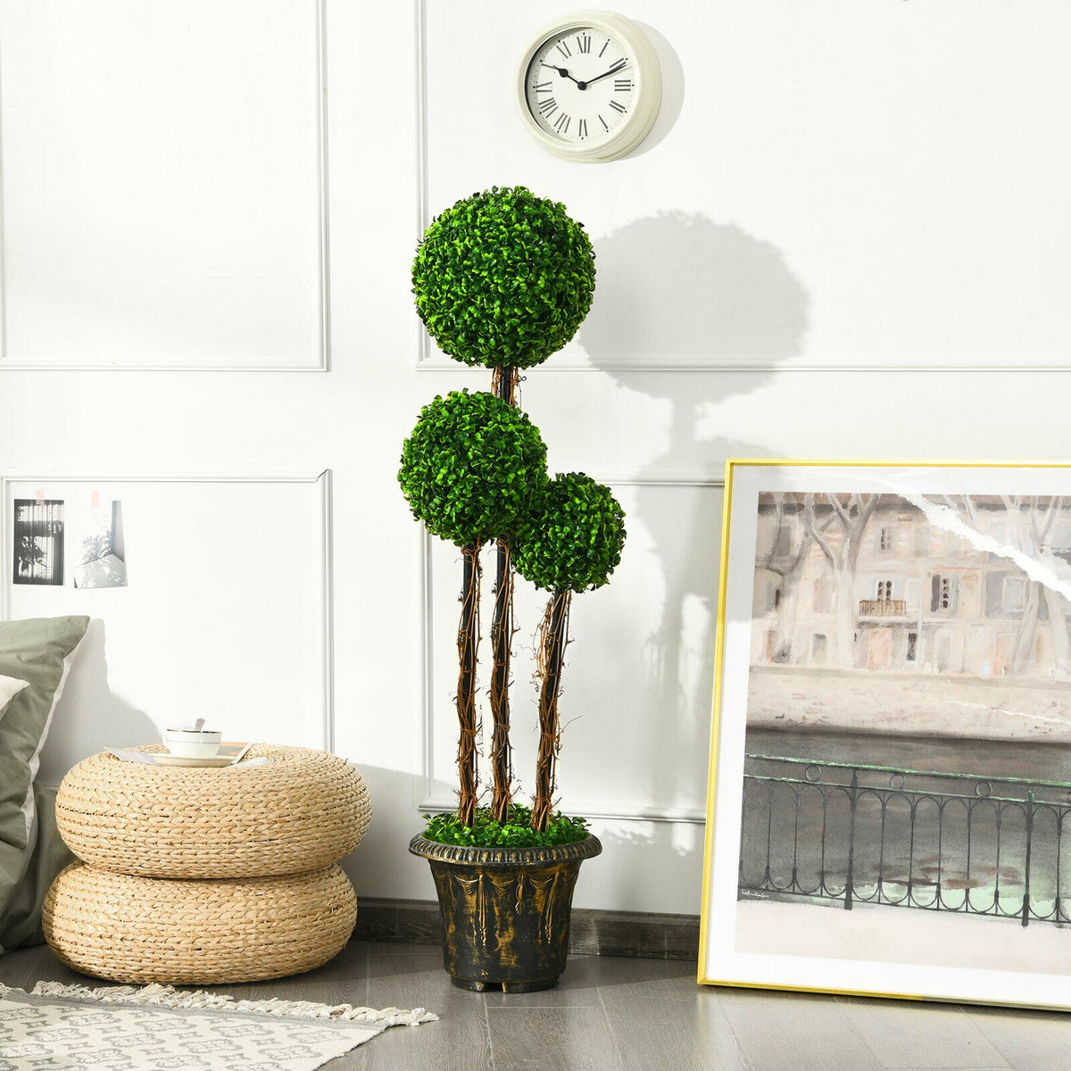 4 Feet Artificial UV-Resistant Topiary Triple Ball Tree Plant - Costway