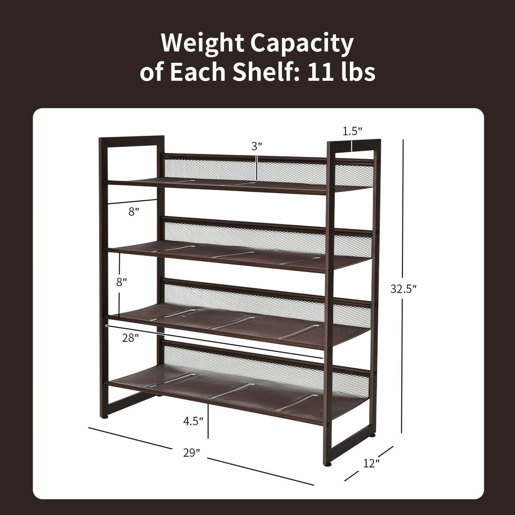4-Tier Metal Shoe Rack with Flat & Angled Shelves