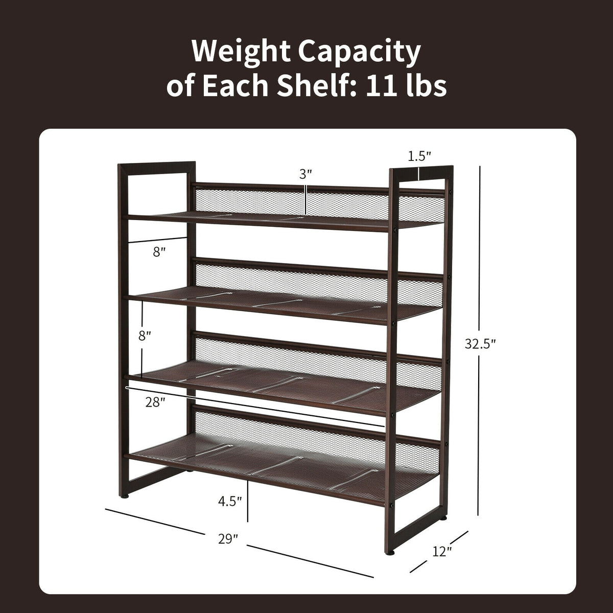 4-Tier Metal Shoe Rack with Flat & Angled Shelves