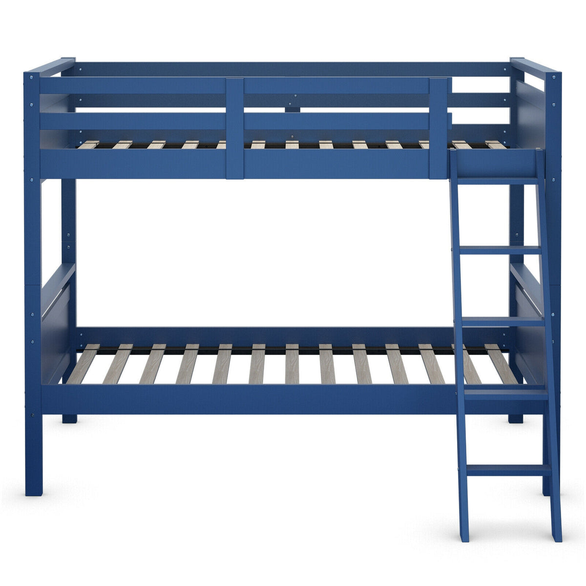 Twin Over Twin Bunk Bed with Ladder and Guard Rail - Navy