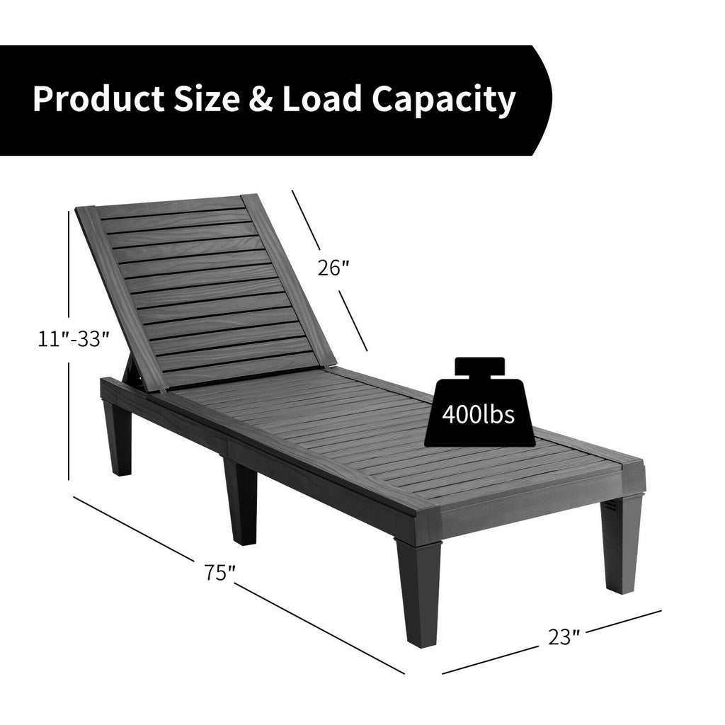 Outdoor Chaise Lounge Chair 5-Position Adjustable Backrest - Black