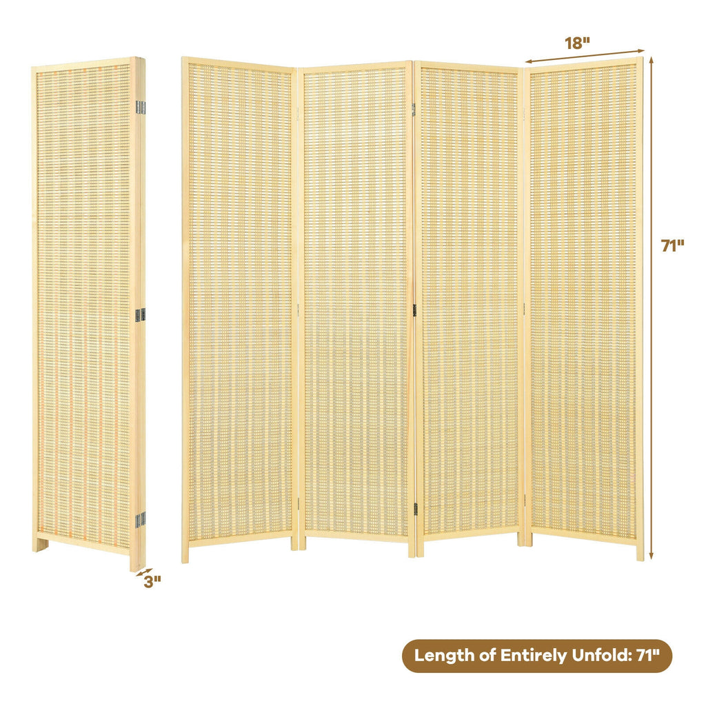 Natural 6 ft 4-Panel Portable Folding Room Divider Screen - Space Saver Privacy