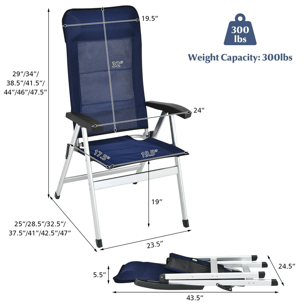 Outdoor Patio Dining Chair with Adjustable Backrest - Blue