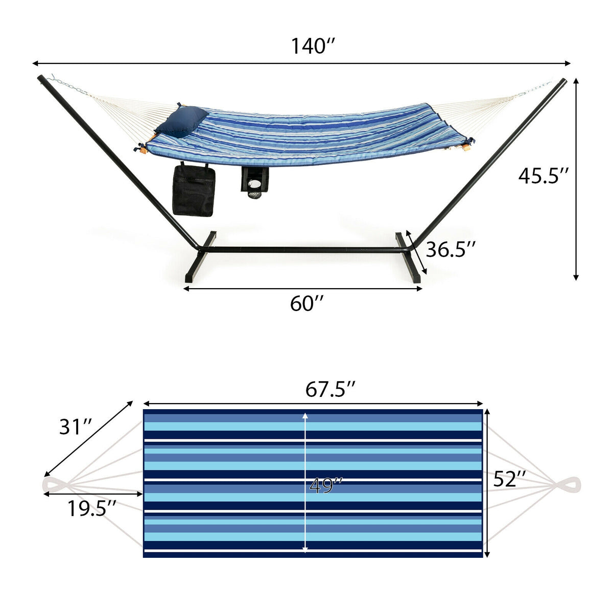 Hammock Chair Stand Set Cotton Swing with Pillow Cup Holder Indoor