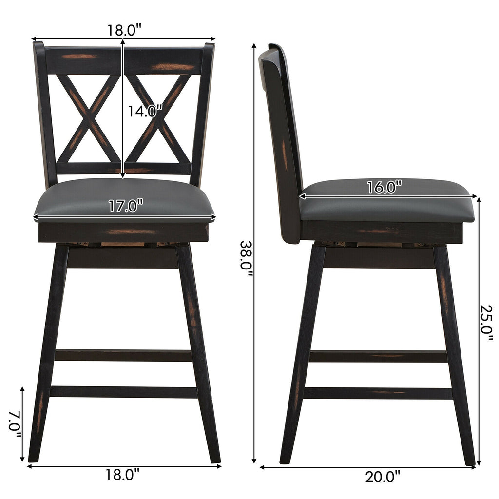 2-Piece 25" Counter Height Bar Stools with Cushion - Black