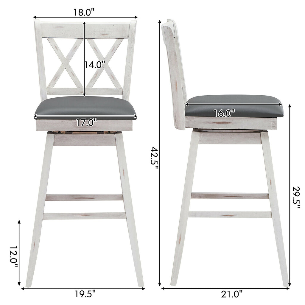 2-Piece Counter Height Barstool Set with Swivel Seat - White Cushion