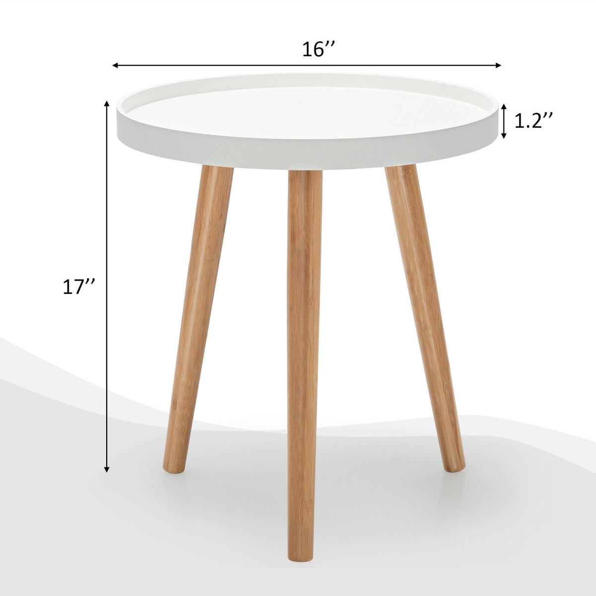 Mid Century Modern Round Coffee Table with Bamboo Feet, White