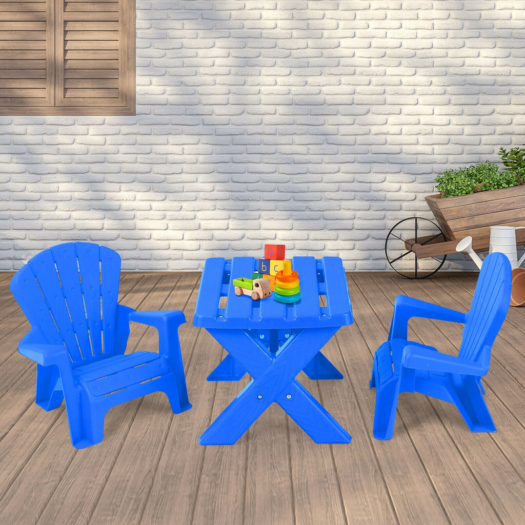 Blue 3-Piece Children's Plastic Play Table and Chair Set