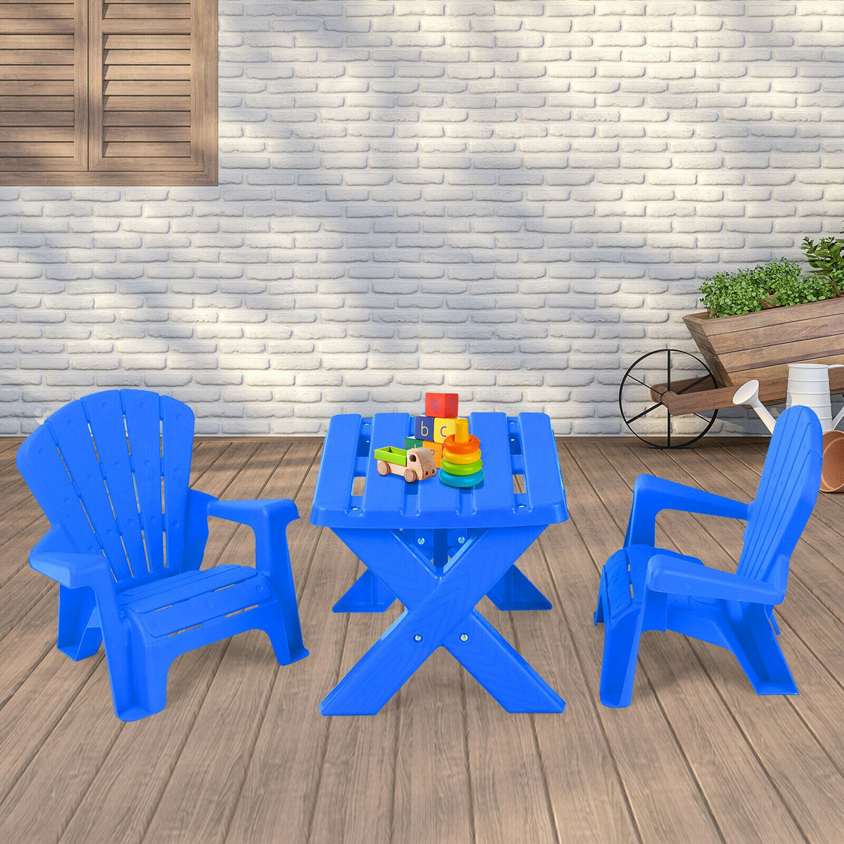 Blue 3-Piece Children's Plastic Play Table and Chair Set