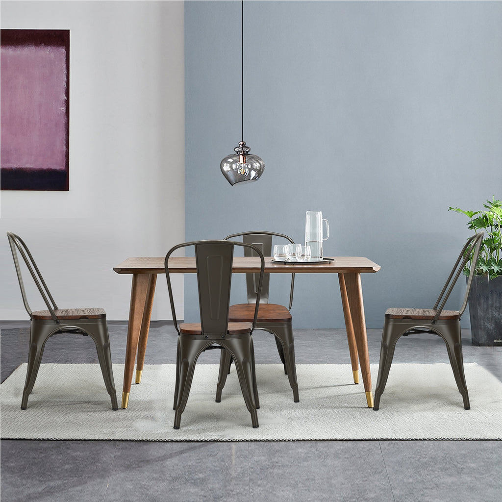 Stackable Metal Dining Chair Set of 4, Dark Green