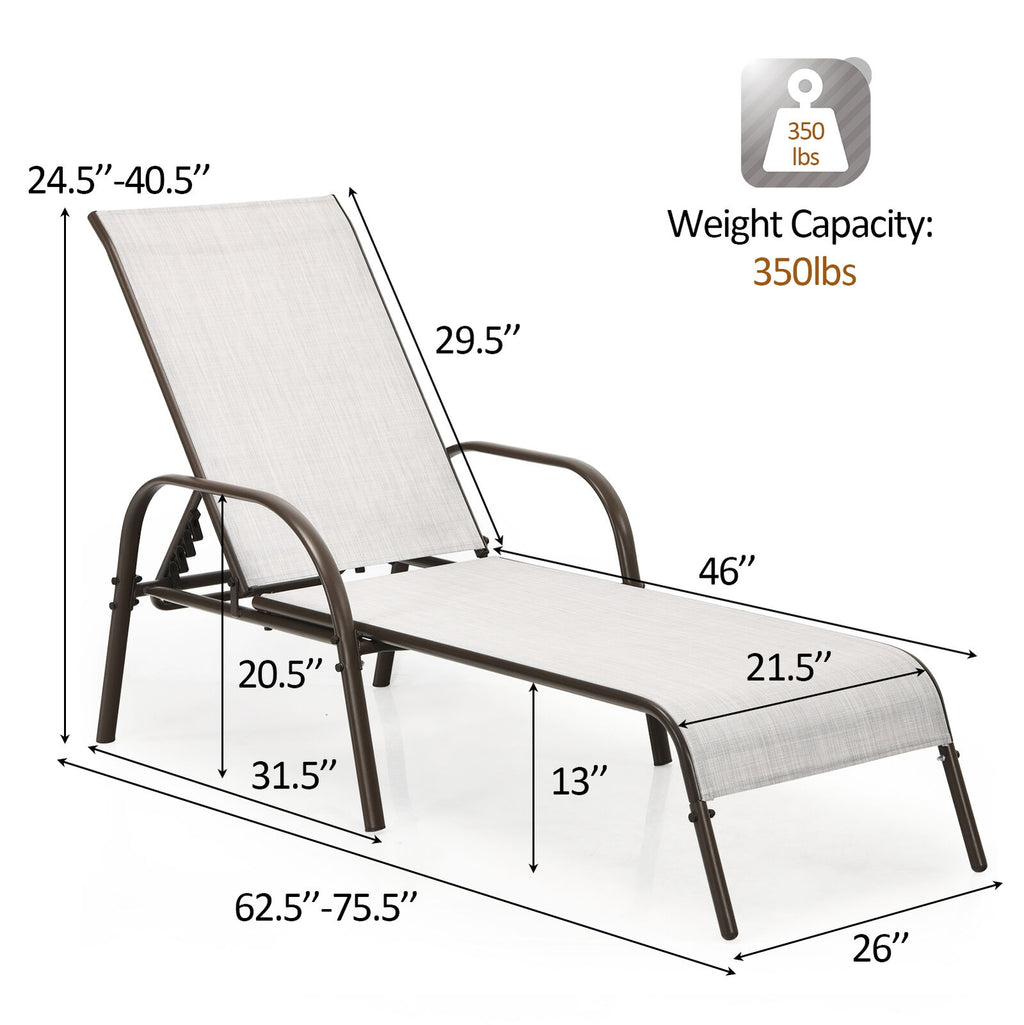 Outdoor Patio Lounge Chair Chaise - Gray, 2 Pieces
